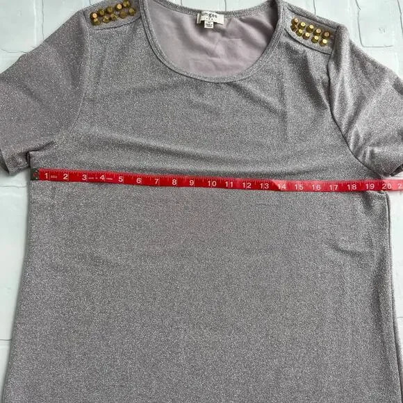 UMGEE Champagne Sparkle Short Sleeve Gold Stud Shirt Dress -sz M - Picture 5 of 6